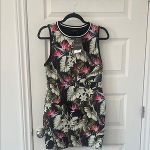 Topshop Black Floral Shift Dress with Pink Accents